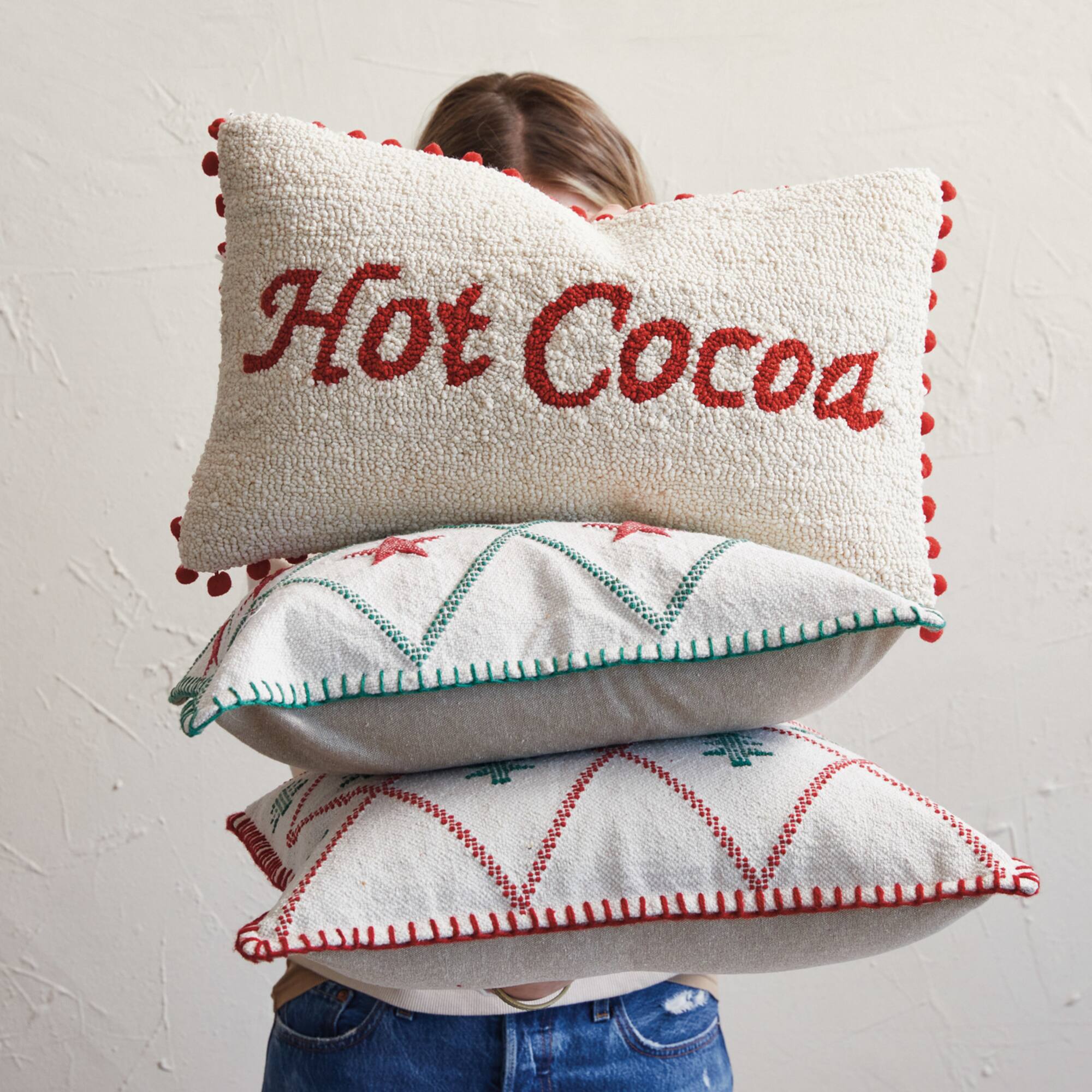 Hello Honey® 18" Embroidered Tree & Star Woven Cotton Throw Pillow Set
